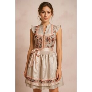 New Medium Oktoberfest Pink Mauve Floral Dirndl Dress Bavarian‎ German Trachten